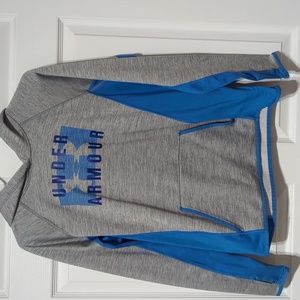 Gray and blue under armour sweatshirt